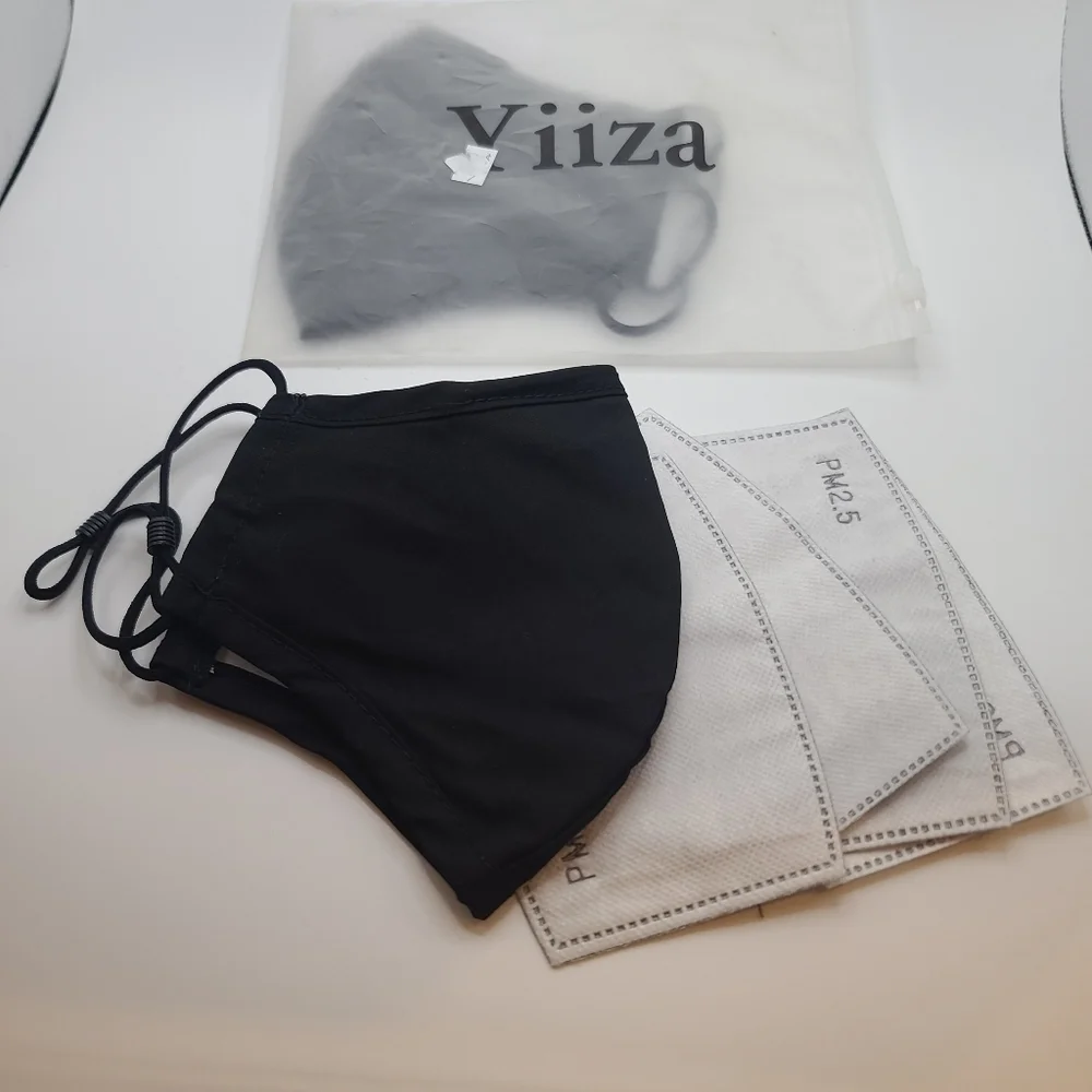 Set Of 2 Black Thick Cloth Face Masks W/ Carbon Filters